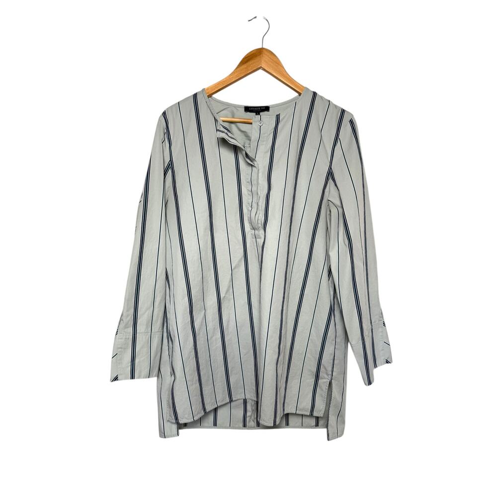Striped Long Sleeve Popover Tunic Top - Soft Green & Navy